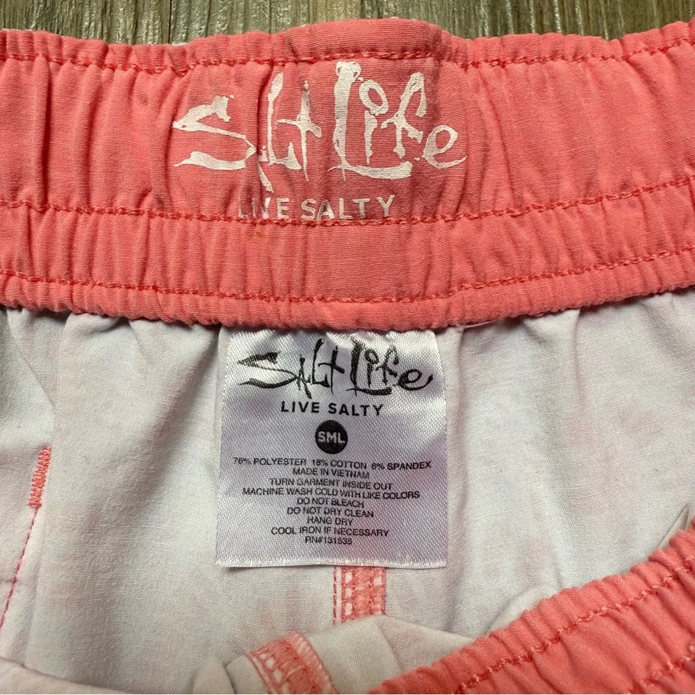 Salt Life Women's Pink Orange Scallop Pattern Swim Trunks Shorts Size‎ SML